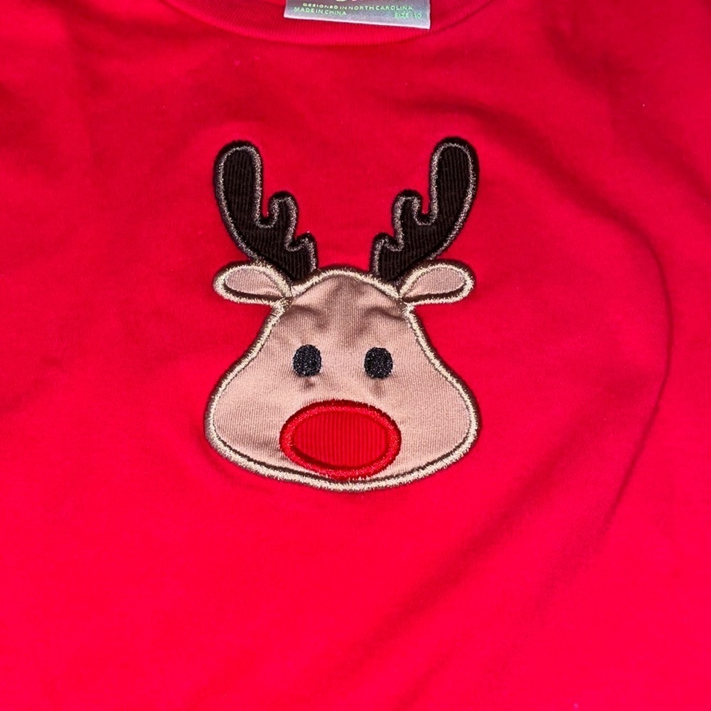 NWOT Lilly Wolly doodle red long sleeved shirt with reindeer appliqué size 10